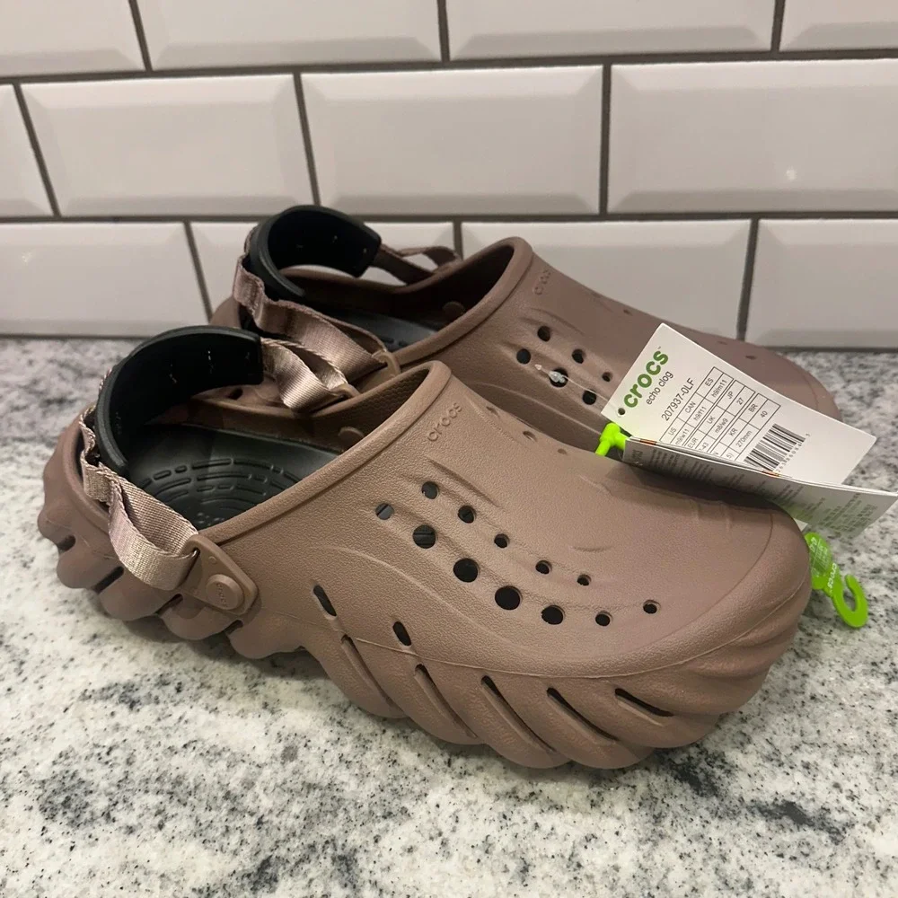 New Crocs Mens 9 Women 11 Echo Clog Espresso‎ Brown Sculpted Streetwear Gorpcore